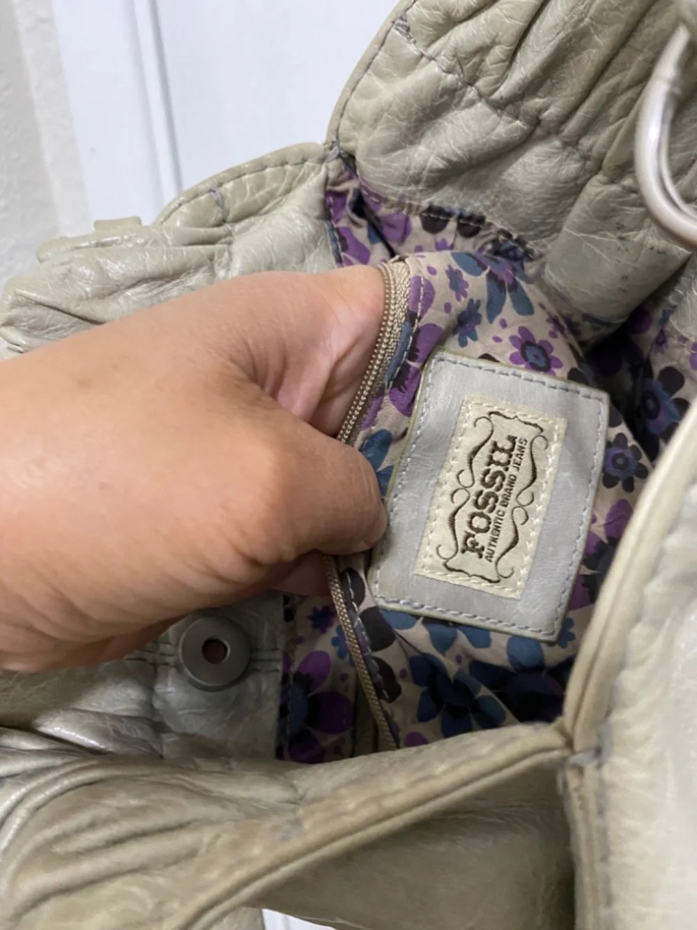 Fossil Gray Buckle  Strap Bucket  Shoulder Bag .